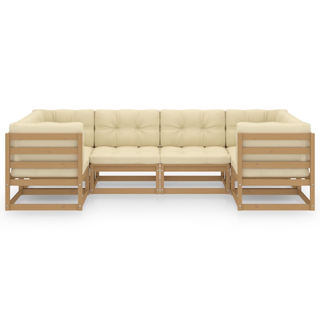 Set Salotto Giardino e Cuscini 6 pz Legno Massello Pino Ambra
