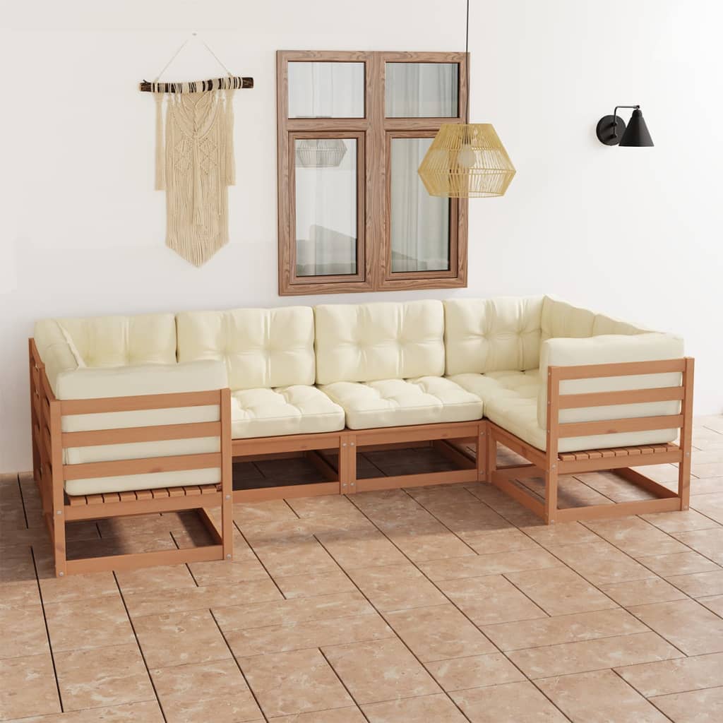 Set Salotto Giardino e Cuscini 6 pz Legno Massello Pino Ambra