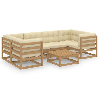 Set Salotto Giardino e Cuscini 7 pz Legno Massello Pino Ambra