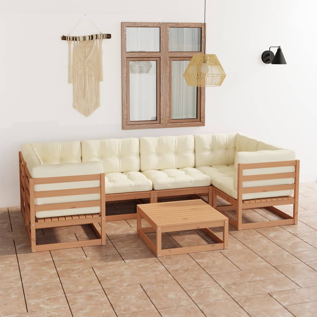 Set Salotto Giardino e Cuscini 7 pz Legno Massello Pino Ambra