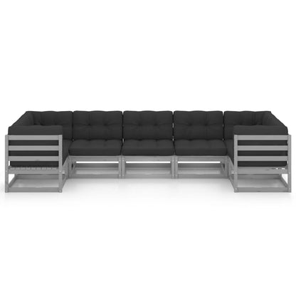 Set Divani da Giardino 7 pz Grigio Cuscini Massello di Pino