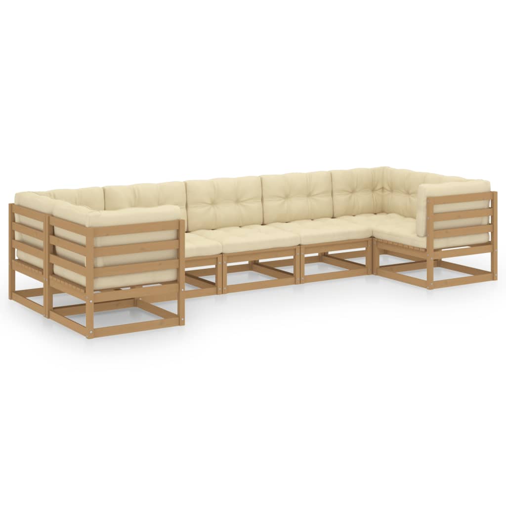 Set Salotto Giardino e Cuscini 7 pz Legno Massello Pino Ambra