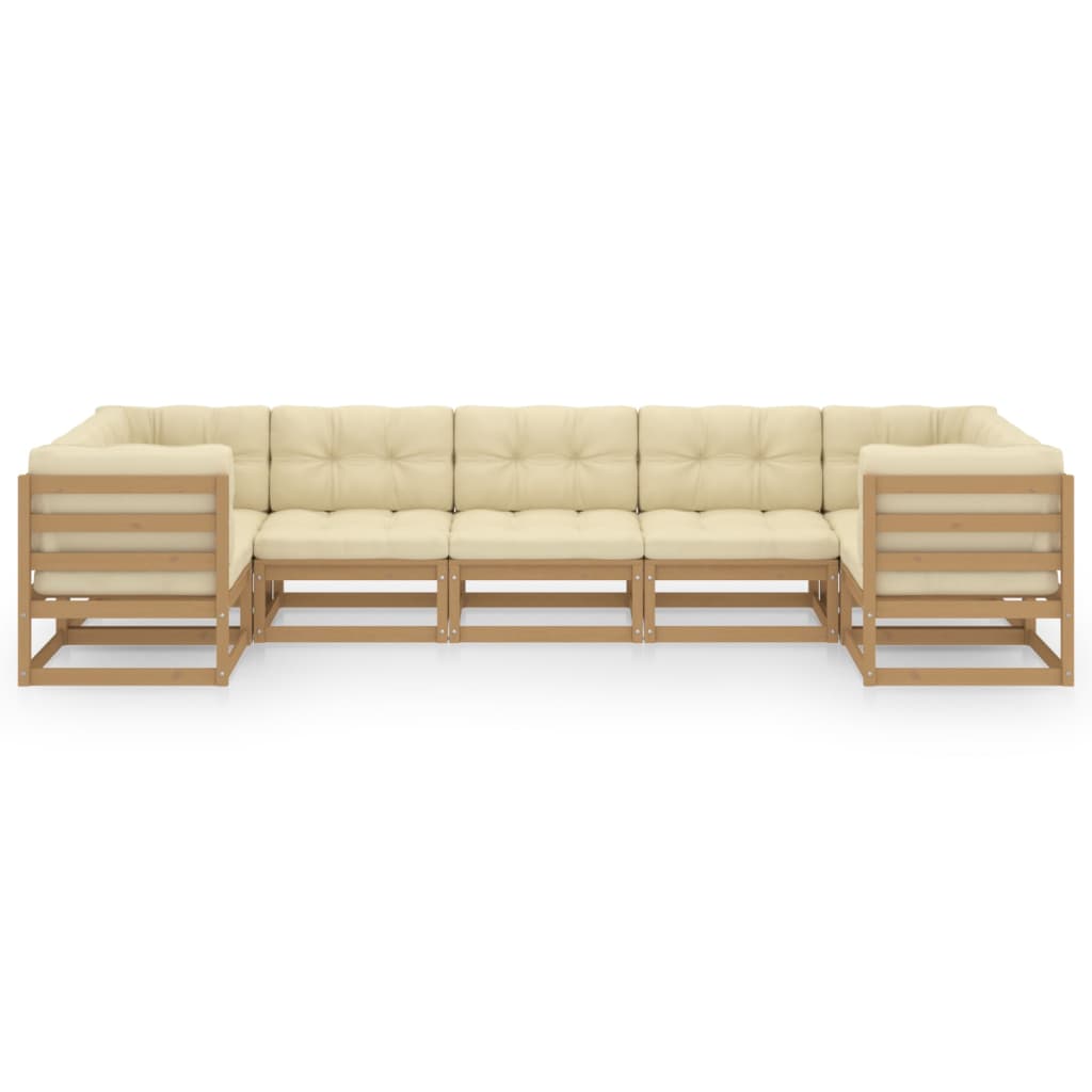 Set Salotto Giardino e Cuscini 7 pz Legno Massello Pino Ambra