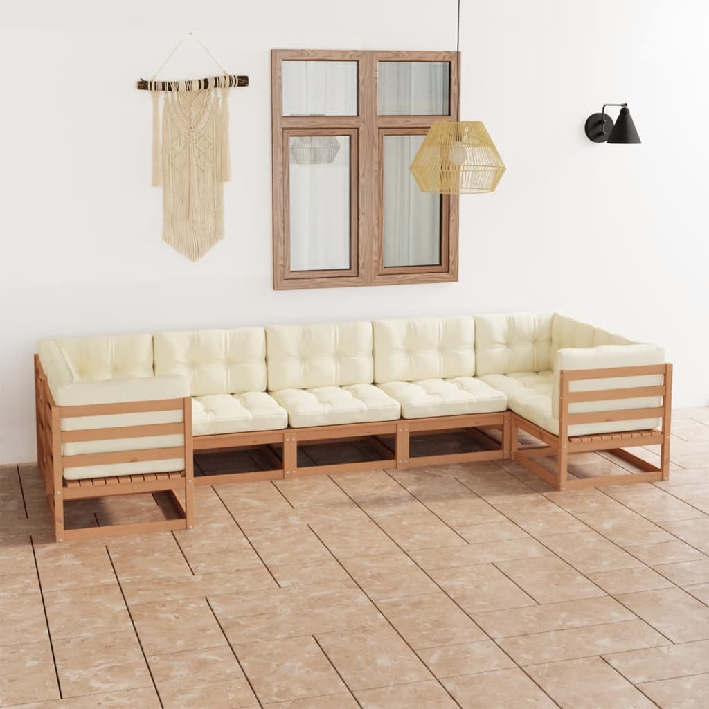 Set Salotto Giardino e Cuscini 7 pz Legno Massello Pino Ambra