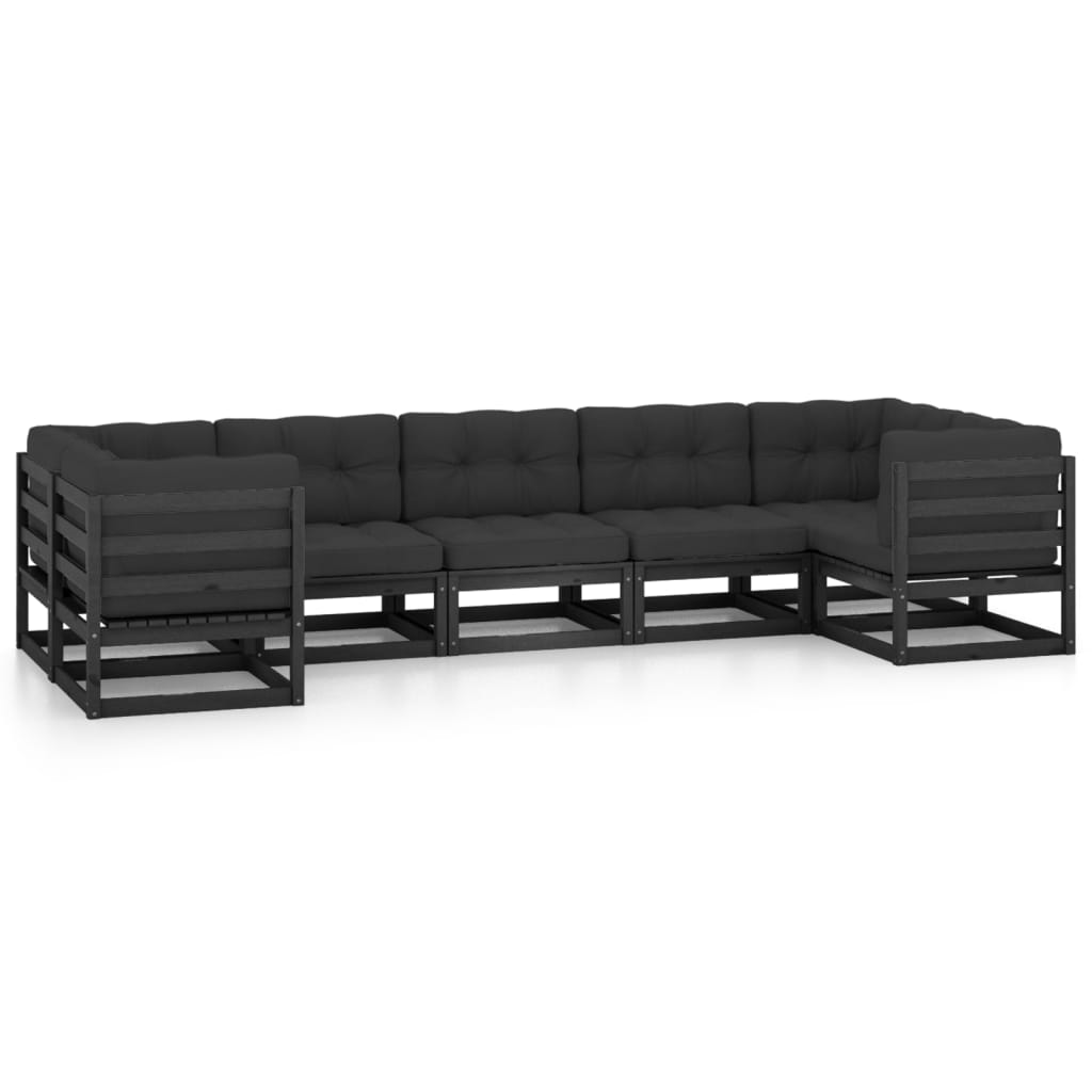 Set Divani da Giardino 7 pz con Cuscini Massello di Pino Nero