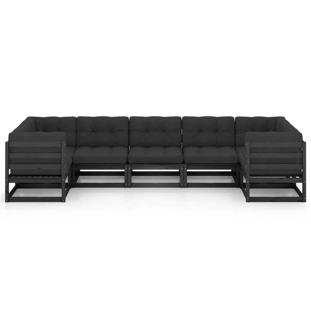 Set Divani da Giardino 7 pz con Cuscini Massello di Pino Nero