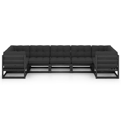 Set Divani da Giardino 7 pz con Cuscini Massello di Pino Nero