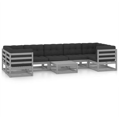 Set Divani da Giardino 8 pz con Cuscini Grigio Massello di Pino