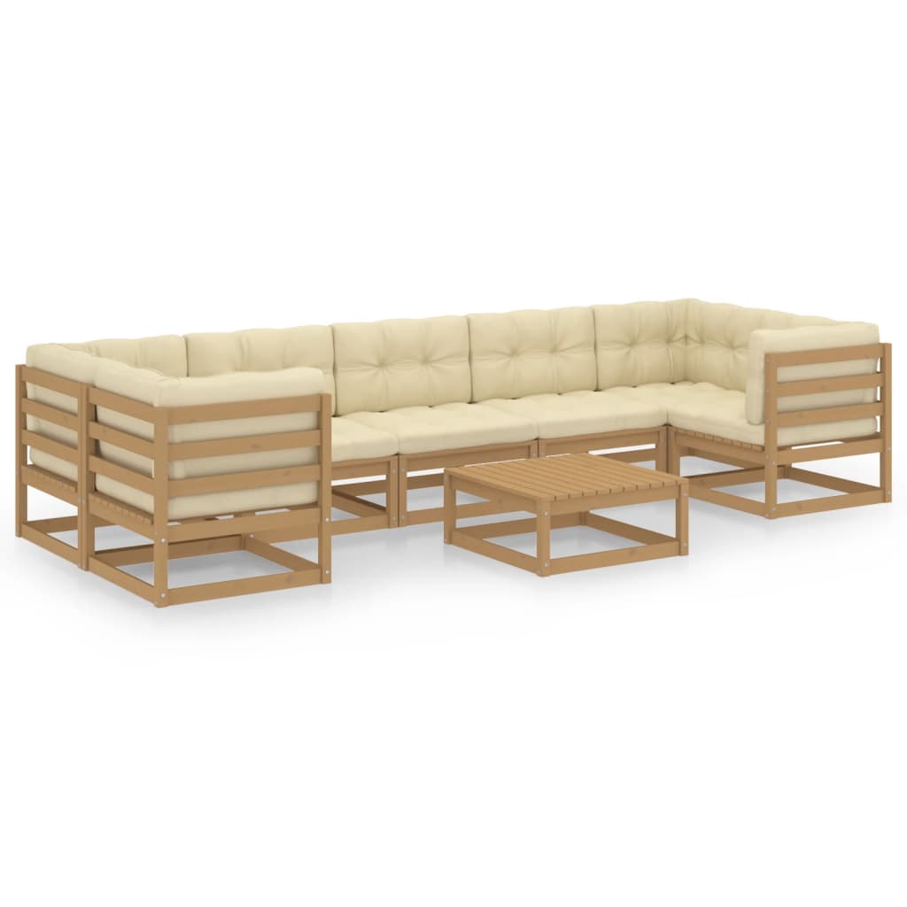 Set Salotto Giardino e Cuscini 8 pz Legno Massello Pino Ambra