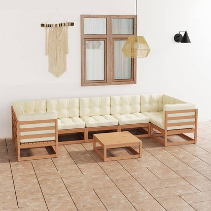 Set Salotto Giardino e Cuscini 8 pz Legno Massello Pino Ambra