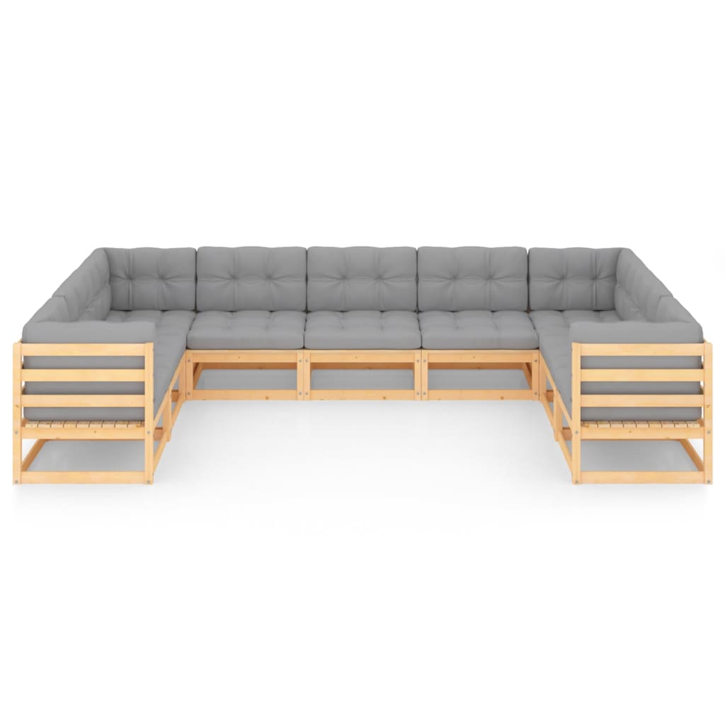 Set Salotto Giardino 9 pz Cuscini Antracite Legno Massello Pino