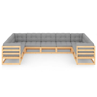 Set Salotto Giardino 9 pz Cuscini Antracite Legno Massello Pino