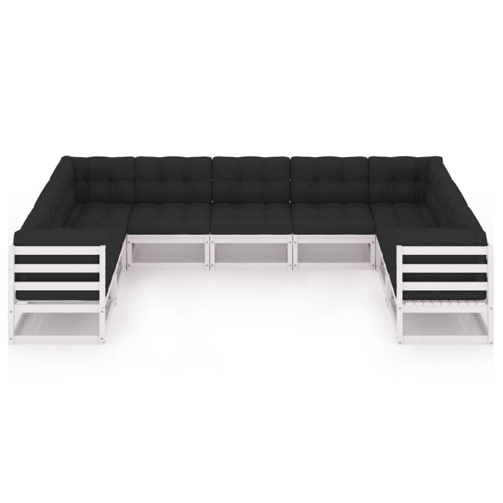Set Divani da Giardino 9 pz con Cuscini Massello di Pino Bianco