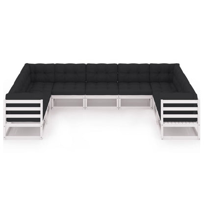 Set Divani da Giardino 9 pz con Cuscini Massello di Pino Bianco