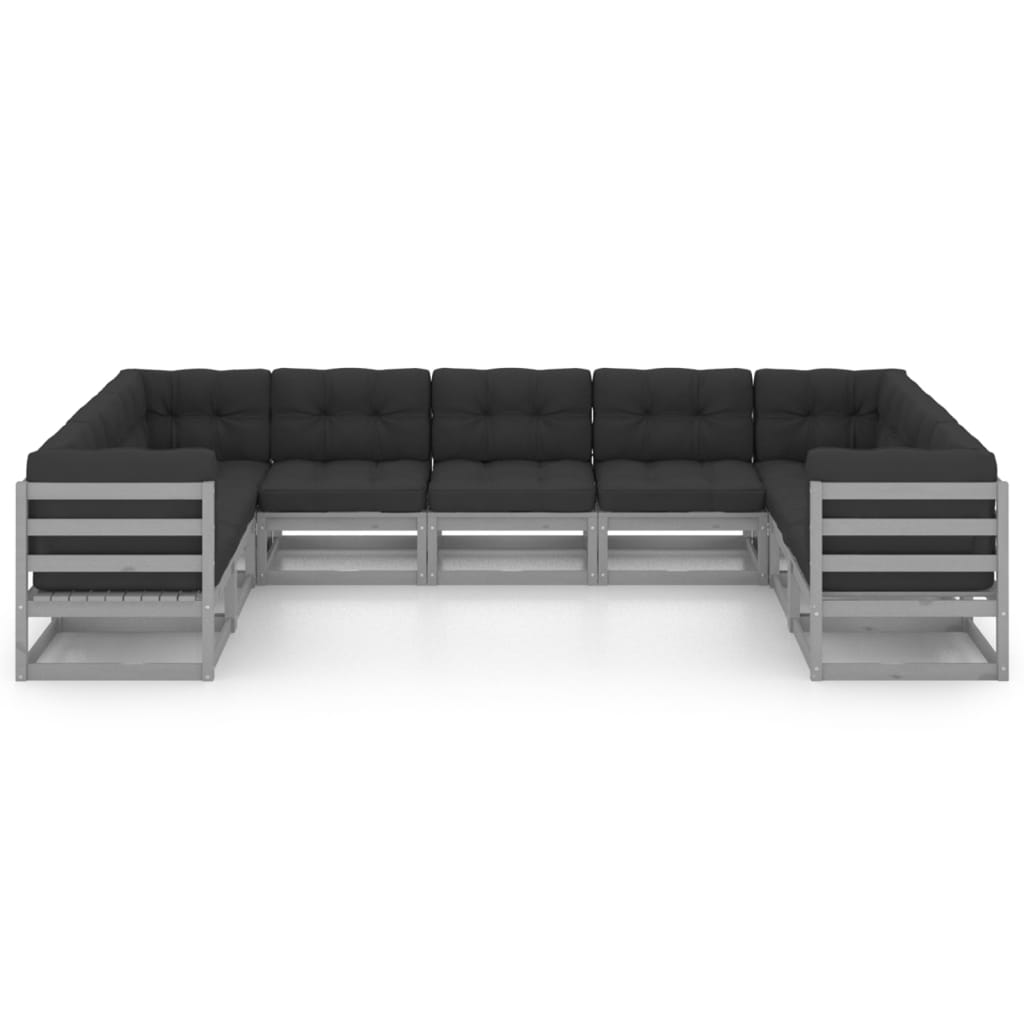 Set Divani da Giardino 9 pz Grigio Cuscini Massello di Pino