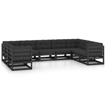 Set Divani da Giardino 9 pz con Cuscini Massello di Pino Nero