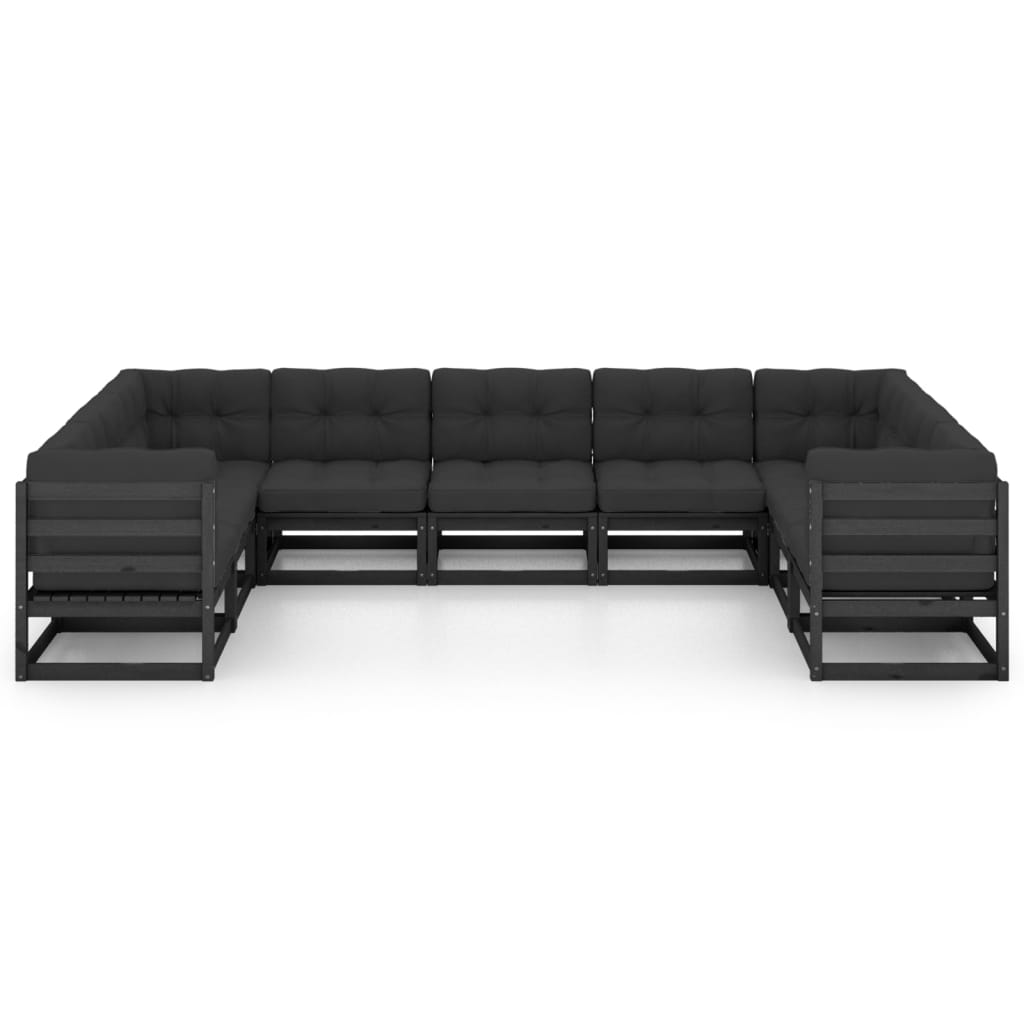Set Divani da Giardino 9 pz con Cuscini Massello di Pino Nero