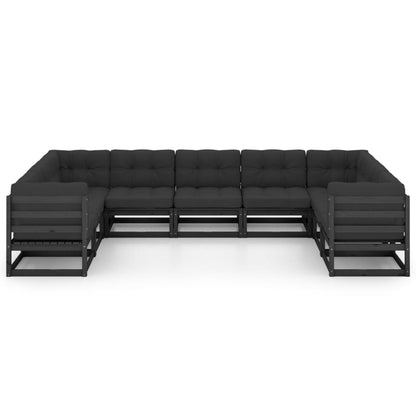 Set Divani da Giardino 9 pz con Cuscini Massello di Pino Nero