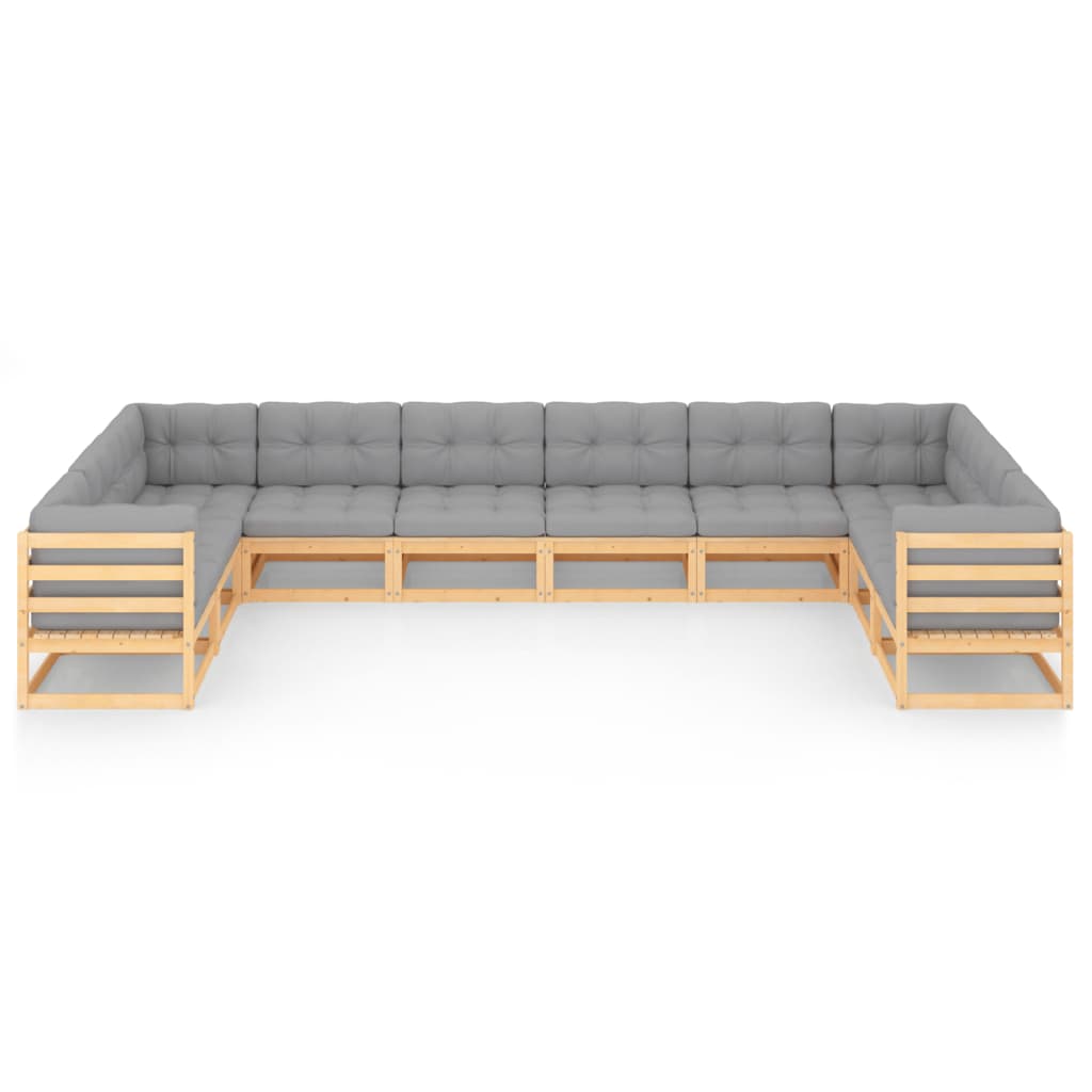 Set Salotto Giardino 10pz Cuscini Antracite Legno Massello Pino