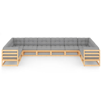 Set Salotto Giardino 10pz Cuscini Antracite Legno Massello Pino
