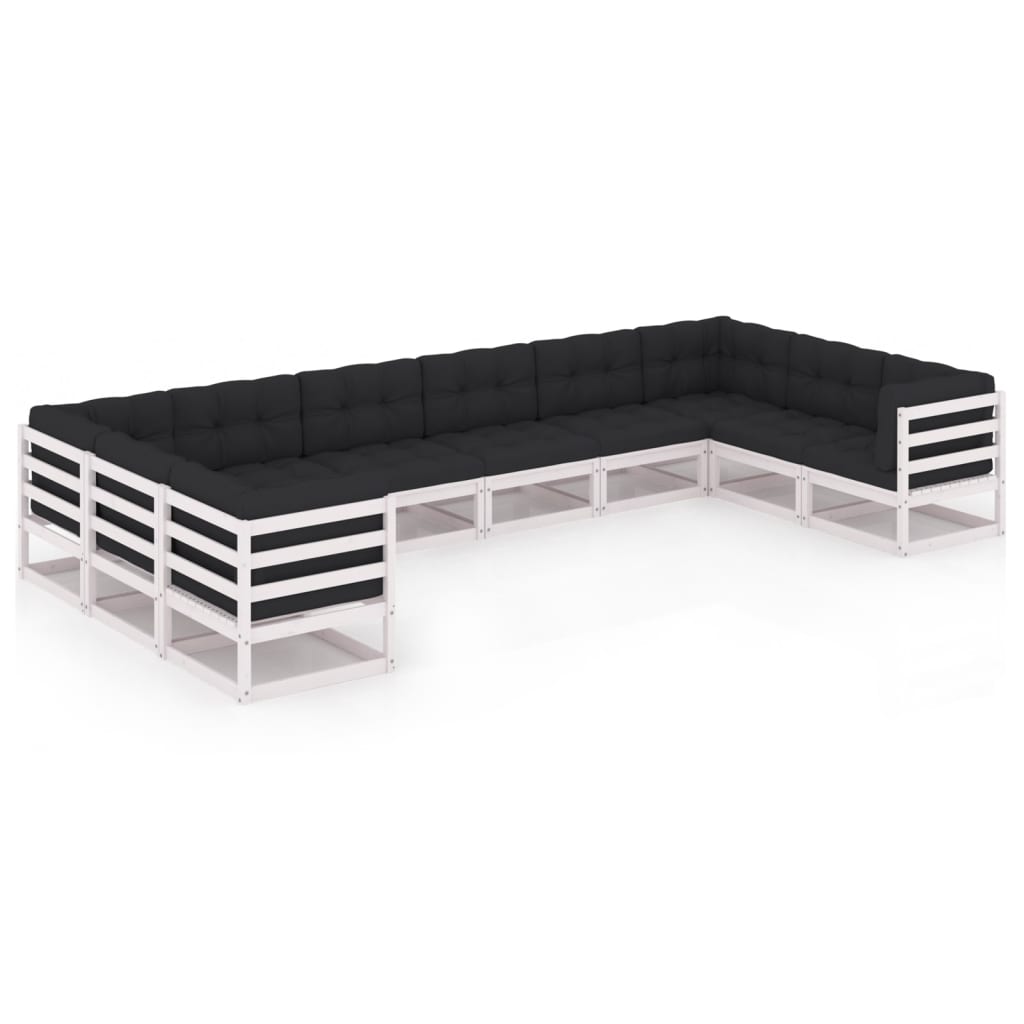 Set Divani da Giardino 10 pz Cuscini Bianchi Massello di Pino