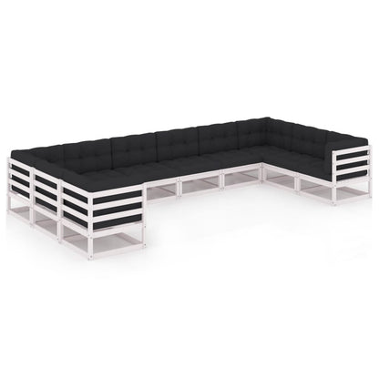 Set Divani da Giardino 10 pz Cuscini Bianchi Massello di Pino