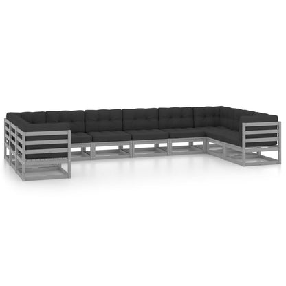 Set Divani da Giardino 10 pz Grigio Cuscini Massello di Pino