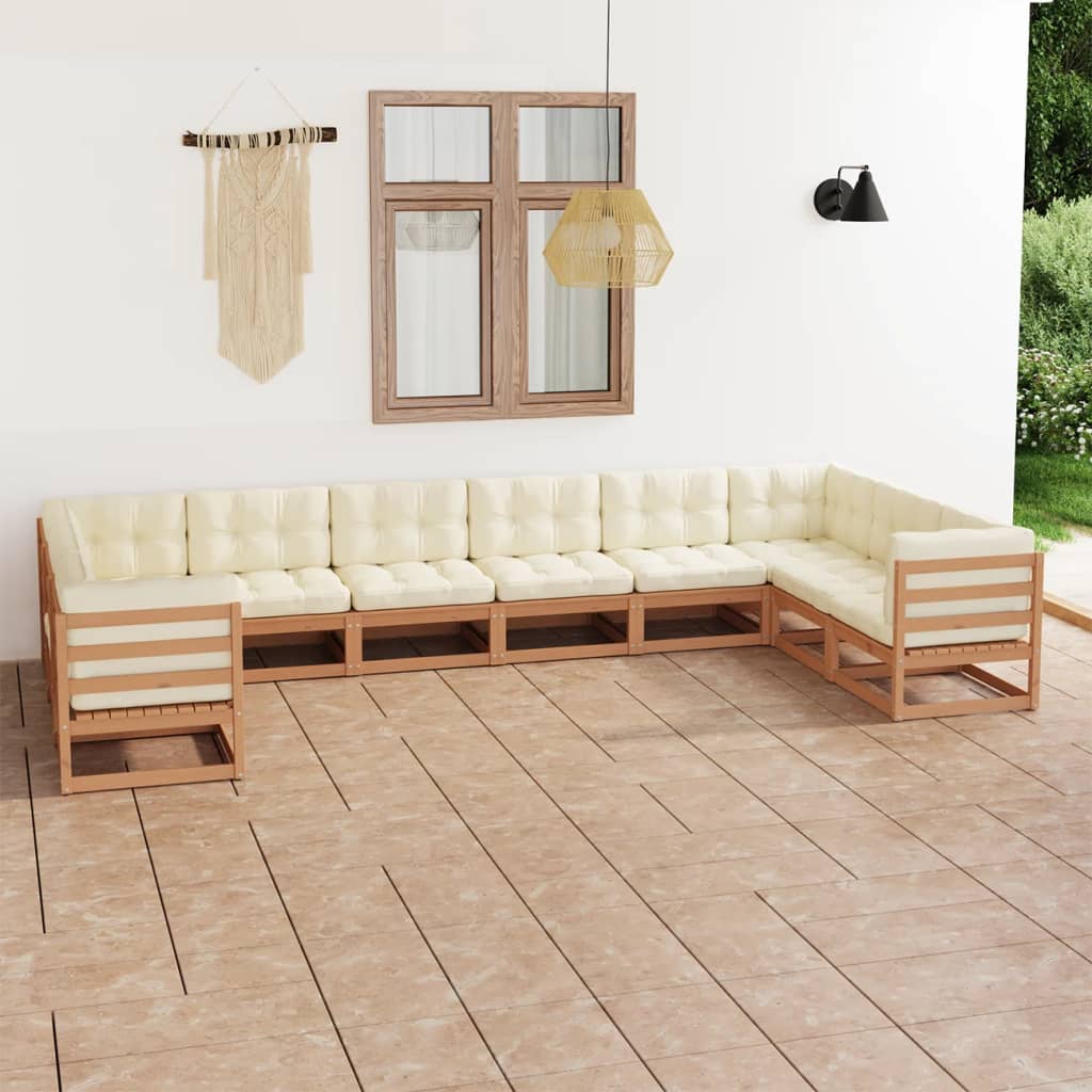 Set Salotto Giardino e Cuscini 10 pz Legno Massello Pino Ambra