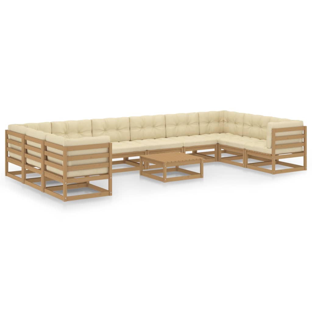 Set Salotto Giardino e Cuscini 11 pz Legno Massello Pino Ambra