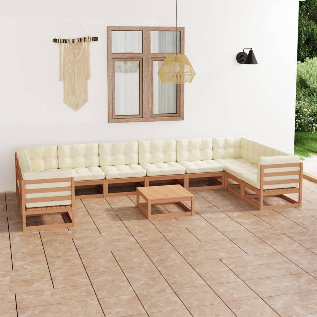Set Salotto Giardino e Cuscini 11 pz Legno Massello Pino Ambra
