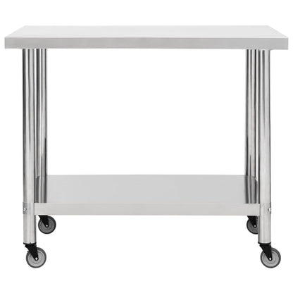 Tavolo da Lavoro Cucina con Ruote 100x60x85 cm in Acciaio Inox