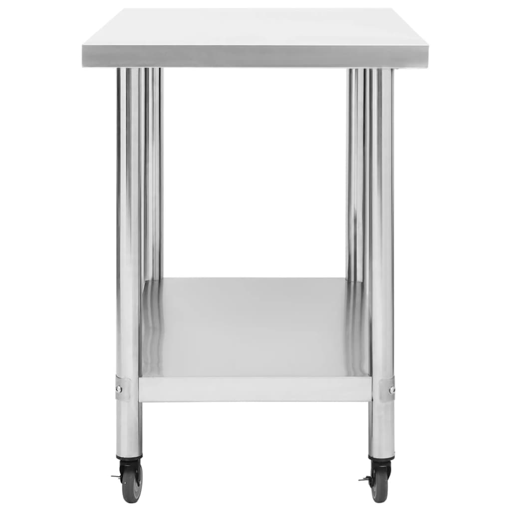 Tavolo da Lavoro Cucina con Ruote 100x60x85 cm in Acciaio Inox