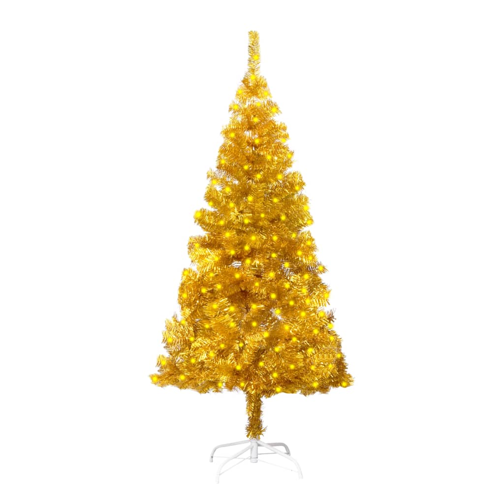 Albero di Natale Preilluminato con Suporto Oro 150 cm PET
