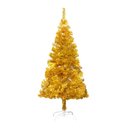 Albero di Natale Preilluminato con Suporto Oro 150 cm PET