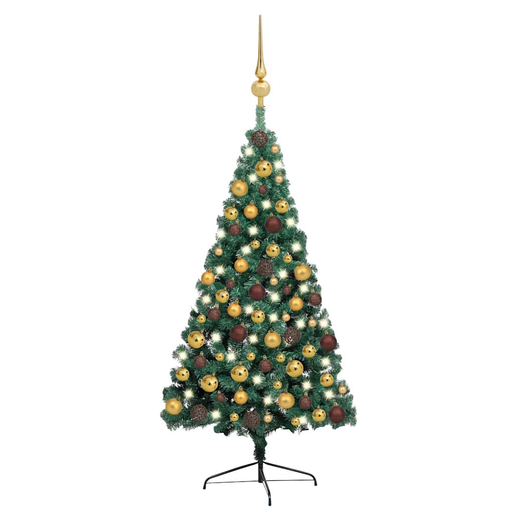 Albero di Natale a MetÃ  Preilluminato con Palline Verde 150 cm