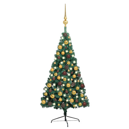 Albero di Natale a MetÃ  Preilluminato con Palline Verde 150 cm