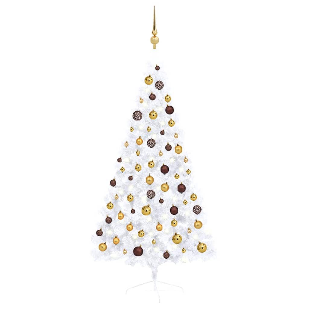 Set Albero Natale Artificiale a MetÃ  LED Palline Bianco 150cm