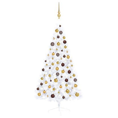 Set Albero Natale Artificiale a MetÃ  LED Palline Bianco 150cm
