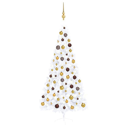 Set Albero Natale Artificiale a MetÃ  LED Palline Bianco 210cm