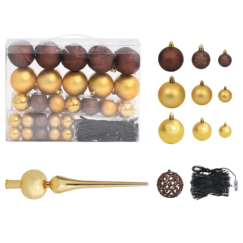 Albero di Natale Artificiale con LED e Set di Palline e Pigne 180 cm