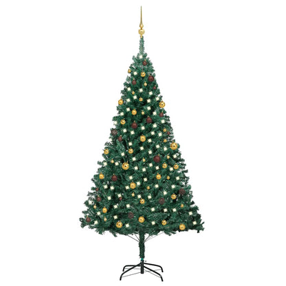 Albero di Natale Preilluminato con Palline Verde 240 cm PVC