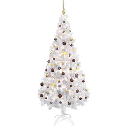 Albero di Natale Preilluminato con Palline Bianco 180 cm PVC