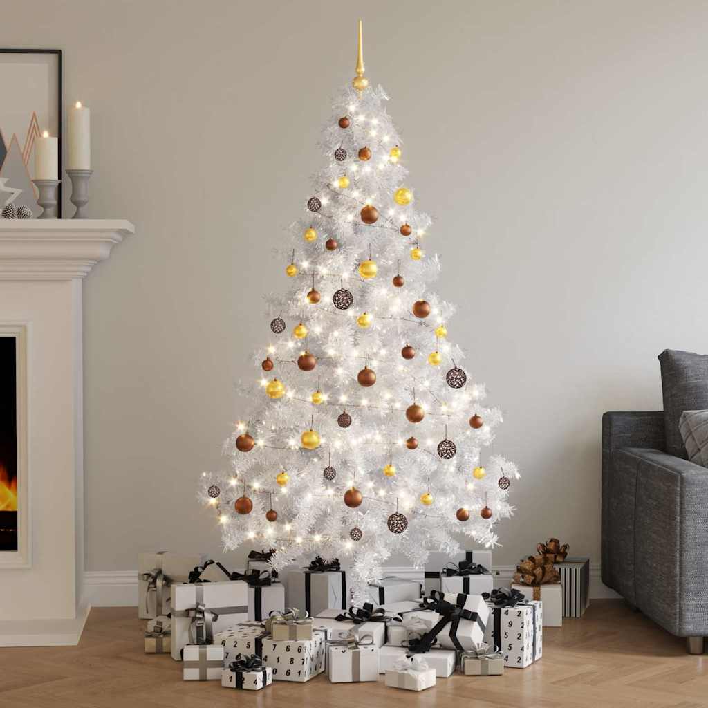 Albero di Natale Preilluminato con Palline Bianco 180 cm PVC
