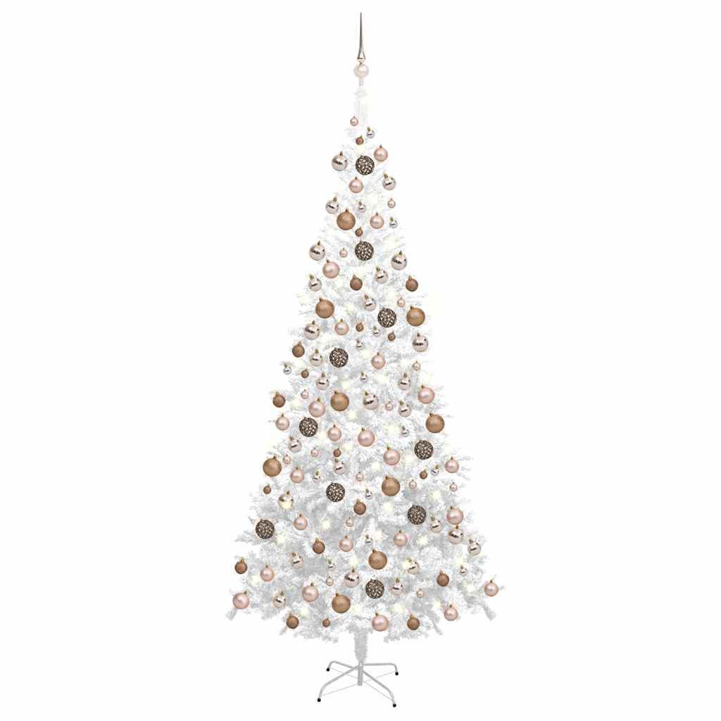 Albero di Natale Artificiale Preiluminato Palline 240 cm Bianco