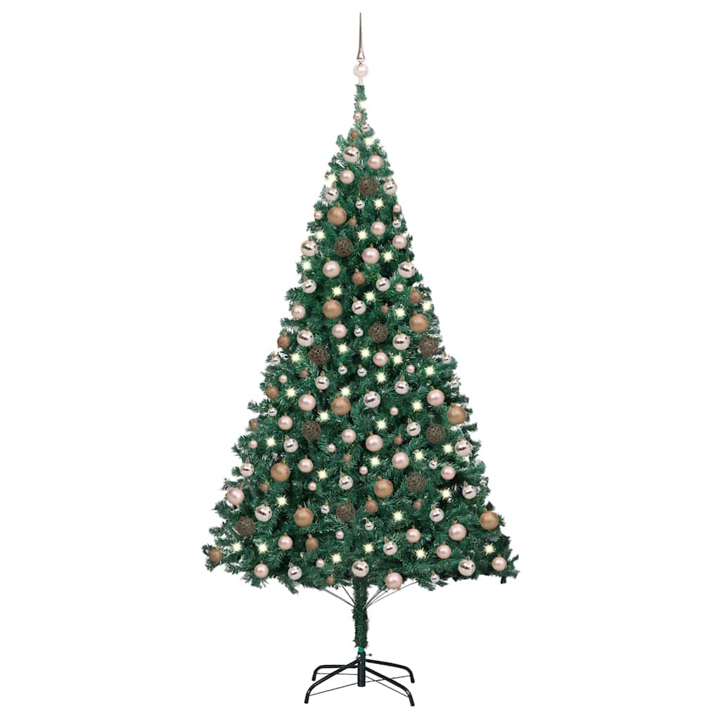 Albero di Natale Preilluminato con Palline Verde 240 cm PVC