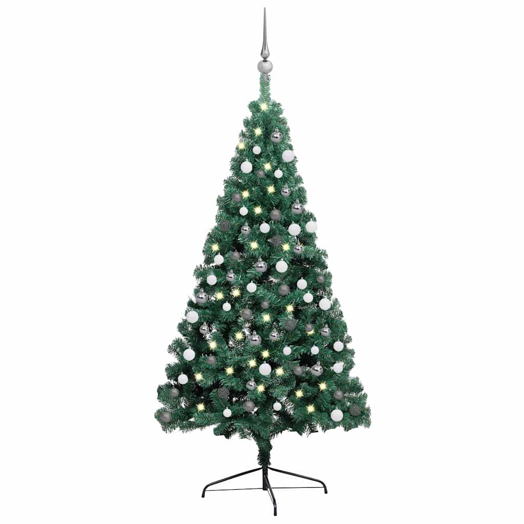 Albero di Natale a MetÃ  Preilluminato con Palline Verde 150 cm