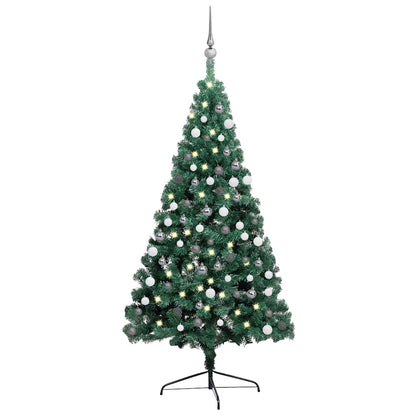 Albero di Natale a MetÃ  Preilluminato con Palline Verde 210 cm