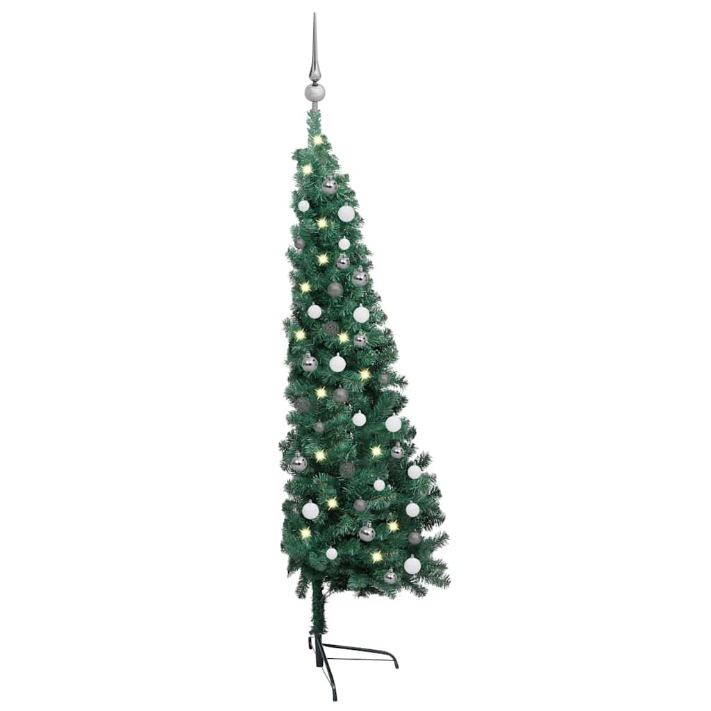 Albero di Natale a MetÃ  Preilluminato con Palline Verde 210 cm
