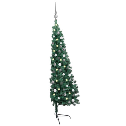 Albero di Natale a MetÃ  Preilluminato con Palline Verde 210 cm