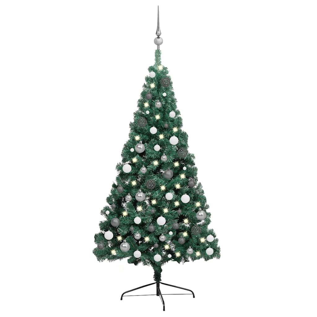 Albero di Natale a MetÃ  Preilluminato con Palline Verde 240 cm